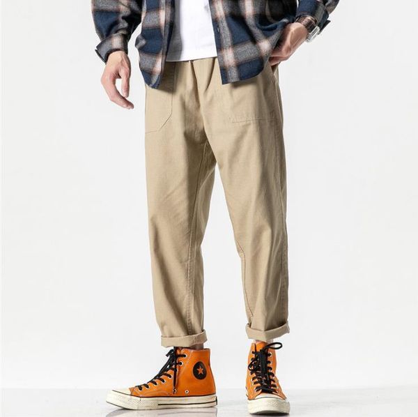 

2021 summer casual pants japanese street country tide pure color simple little feet overalls men, Black