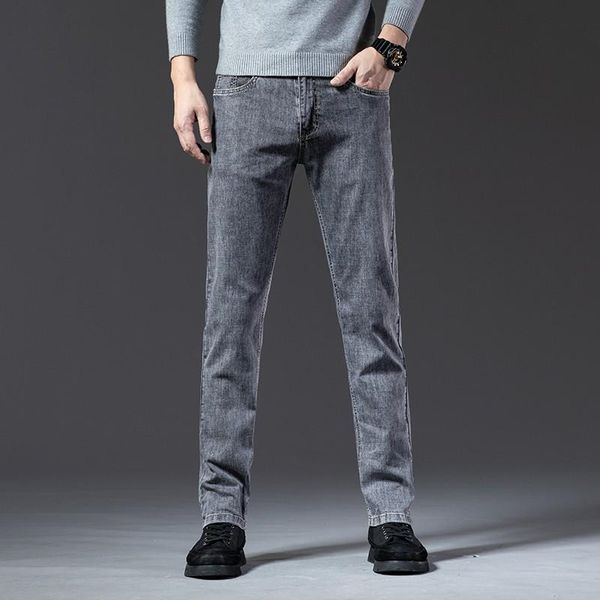 

men's jeans 2021 classic blue black business cotton elastic regular fit denim pants male brand trousers