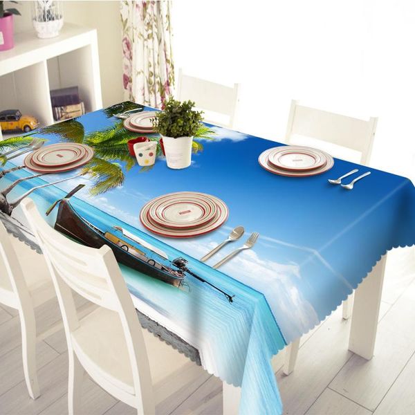 

table cloth seaside boat pattern tablecloth waterproof oil-proof polyester tablecover rectangular wedding decoration home textie