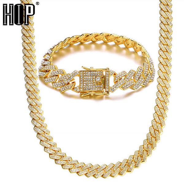 

hip hop aaa+ 13.5mm prong cuban chain 2 row iced out bling rhinestone zircon paved necklaces bracelets men women jewelry, Silver
