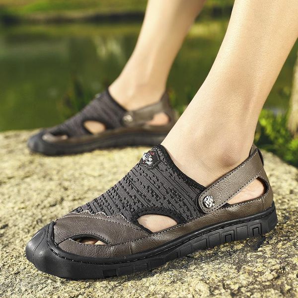 

sandals beach men 2021 summer casual shoes breathable men's wild male, Black