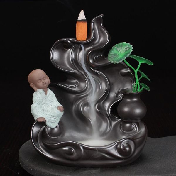 

fragrance lamps ceramic the little monk backflow incense burner smoke waterfall holder buddha crafts mountain river handicrafts