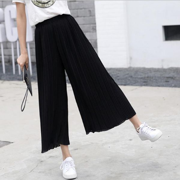 

women's pants & capris 10 colors available 2021 summer arrival ladies breeches ankle length wide leg thin soft chiffon high waist, Black;white