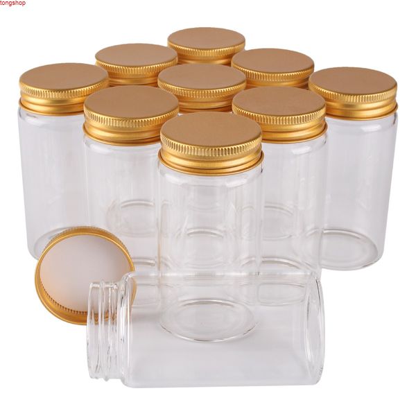 12 peças 120ml 47 * 90 * 34mm garrafas de vidro com tampas de alumínio douradas especiarias recipiente de contêineres jarros frascos para wedding gifgoods