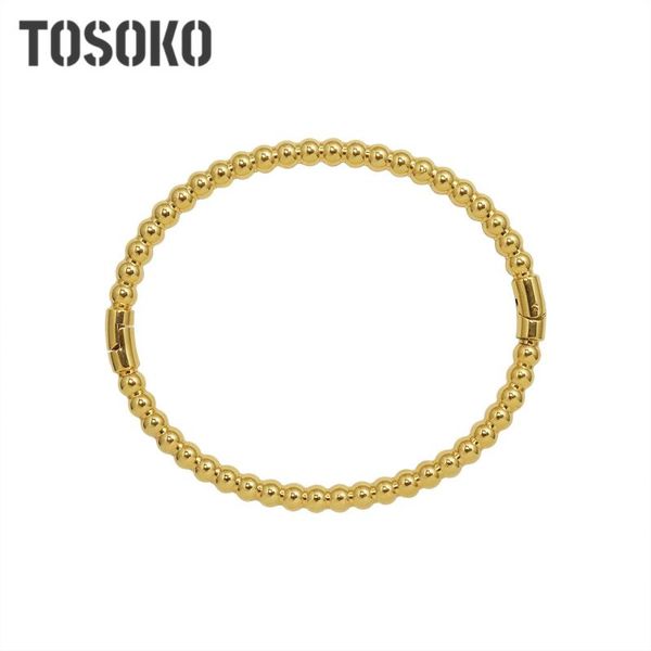 

bangle stainless steel jewelry simple round bead stitched buckle bracelet 18 k golden plain circle women's retro bsz138, Black