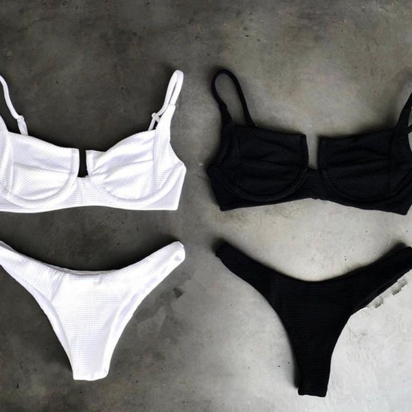 

women's swimwear kayotuas women swimsuit bandage push-up padded bikini set stretch bodycon high waist beach bathing suit white black