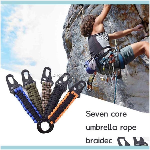 

rings jewelryoutdoor keychain ring camping carabiner military paracord cord rope survival emergency knot bottle opener key chain drop delive, Slivery;golden