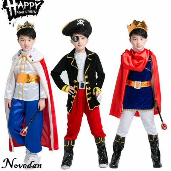 

anime costumes boys pirate costumes king prince fantasia children halloween costume for kids party christmas gift with sword hat cosplay, Black