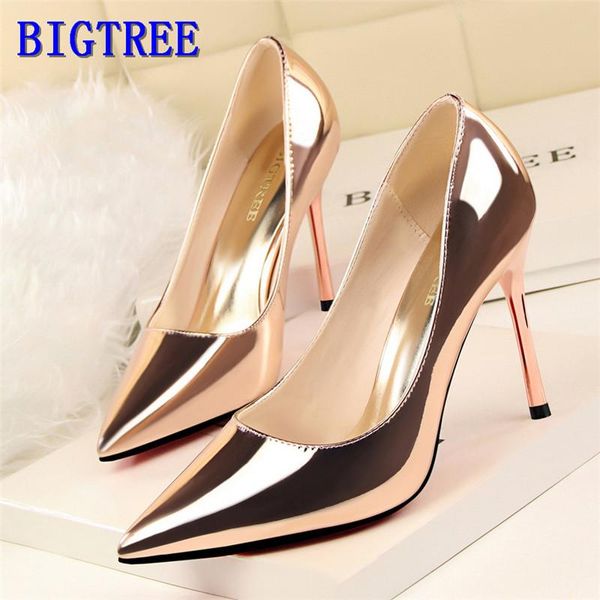 

dress shoes show thin women's ol office 2021 arrival patent leather women pumps pointed toe shallow fashion high heels 10cm, Black
