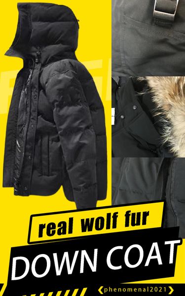 

dhl hiping fashion canada parkas classic jacket real wolf fur hooded coat windbreaker outdoor warm men zipper thick jackets, Black