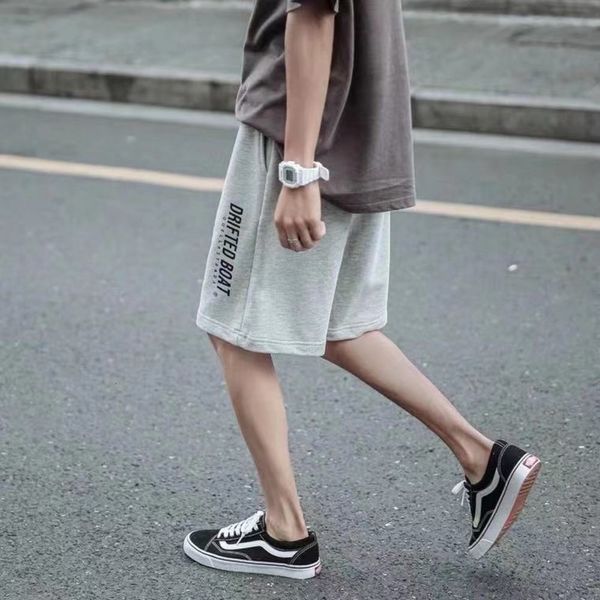 

men's shorts summer printed lettered sports shorts men's casual trend pants loose capris, White;black