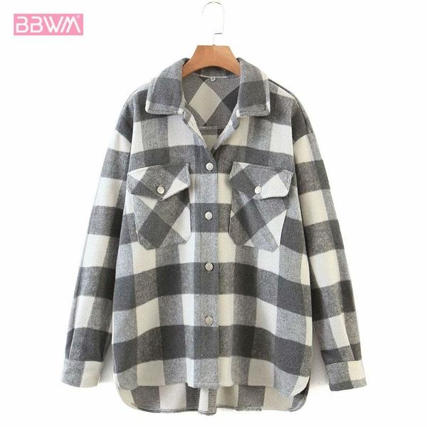 

harajuku lapel single-breasted long-sleeved two-pocket chic women's jacket fashion retro casual plaid female coat jackets, Black;brown