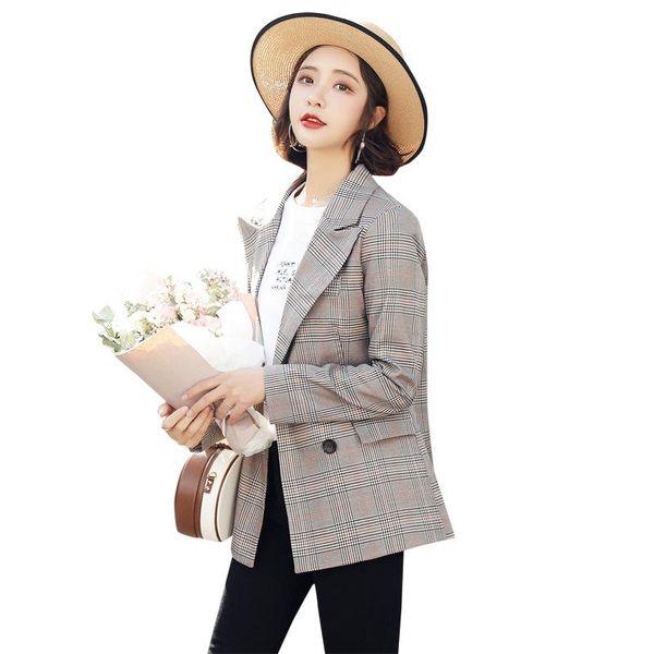 

women's suits & blazers women spring and autumn style temperament the korean version fashion casual double breasted grid suit woman, White;black