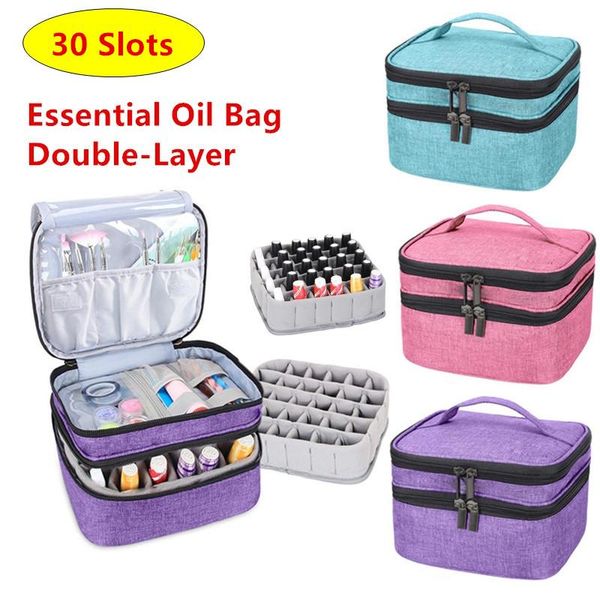 

storage bags 30 slots cosmetic essential oil bag double-layer makeup organizer pouch carrying case portable nail polish