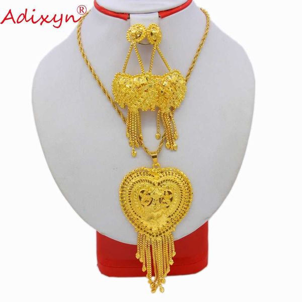 

adixyn heart pendant dubai jewelry set gold color necklace earrings set luxury arab african wedding party mom gifts n12172 h1022, Silver