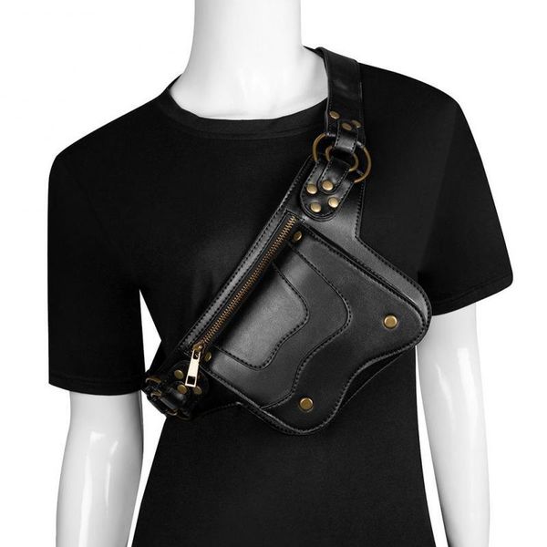 

johnature steampunk waist bag 2021 outdoor leisure multifunctional moto & biker black mobile phone chest bags