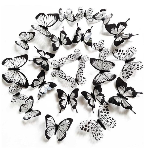 

wall stickers 3d three dimensional simulation black and white pattern butterfly sticker festive jewelry living room decorative