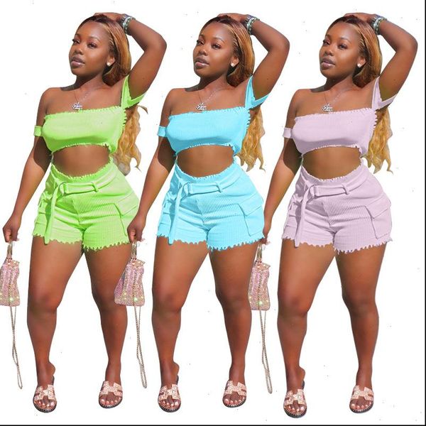 

summer womens tracksuits crop and shorts two piece set off shoulder matching party club outfits skinny bodycon, Gray