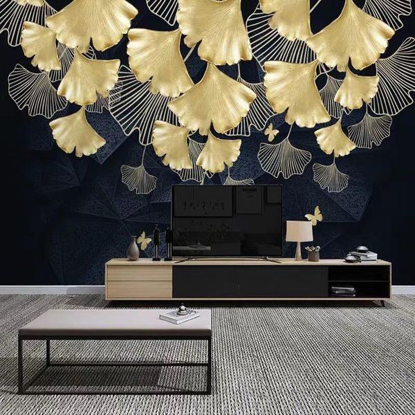 Tapeten Bacal Blattgold 3D-Rosen-Tapeten-Wandbild für Wohnzimmer-TV-Hintergrund 8D-Blumen-Wandpapieraufkleber