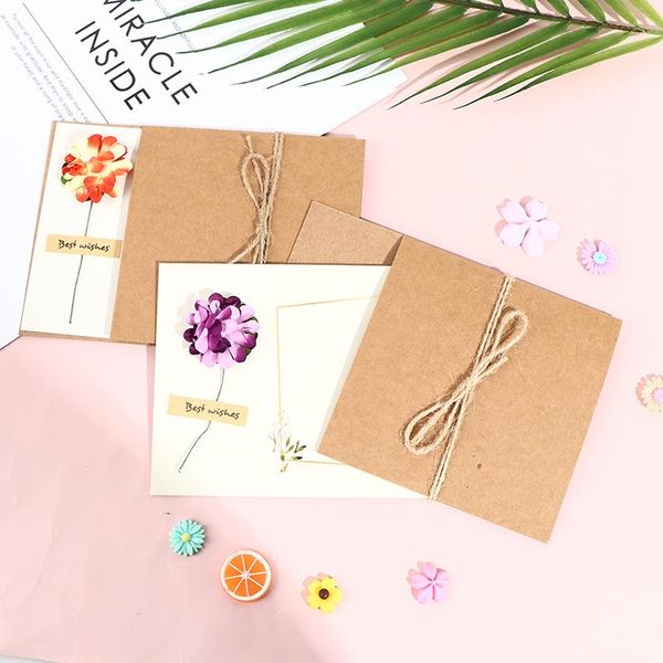 

greeting cards vintage kraft paper card diy handmade dried flower wish thank you for mom teacher friends familes