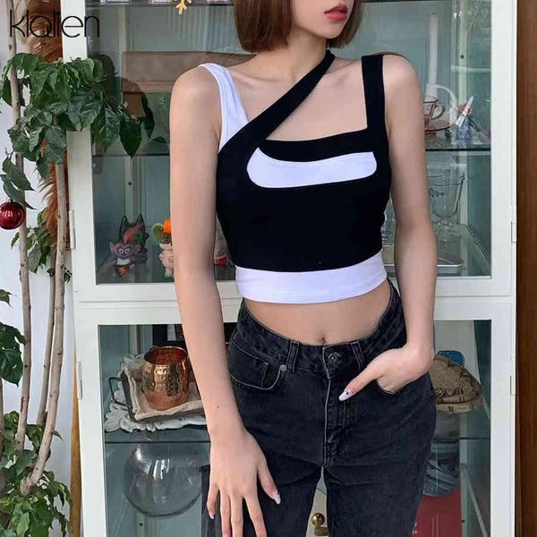 

tanks fashion casual black white patchwork wild slim female vest summer new simple soft cotton stretch women tank top