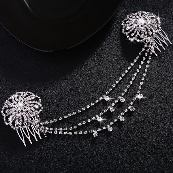 

baroque austrian crystal hair combs wedding hair clips chain jewelry decorations women hairpins hairpieces bride's tiara jch025, Golden;white