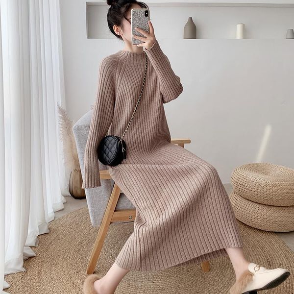 

casual dresses autumn winter women bodycon sheath sweater dress long knitted cotton sleeve, Black;gray