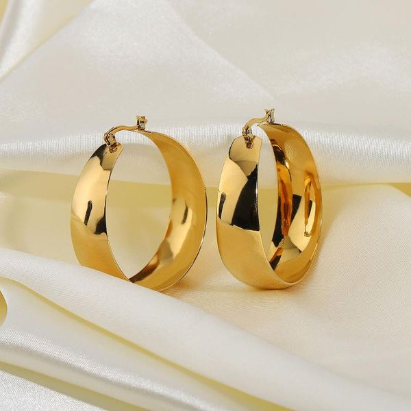 

hoop & huggie classic 18k gold plated stainless steel chunky earrings for women trendy 40mm smooth curved dangle, Golden;silver