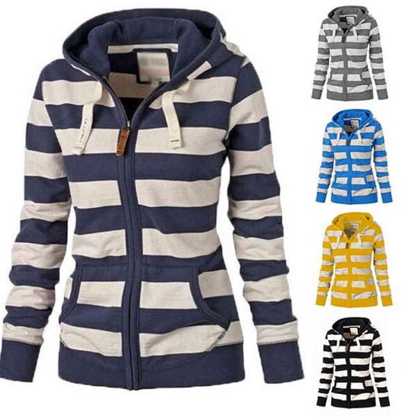 

hoodies zip up contrast mujer 2021 poleron hoodie retro-striped punk, Black