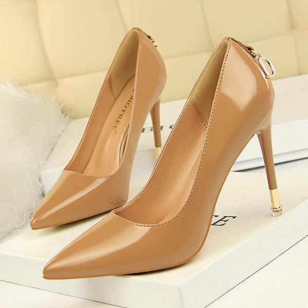 

dress shoes bigtree women pumps patent leather spring high heels wedding fashion kitten party pink, Black