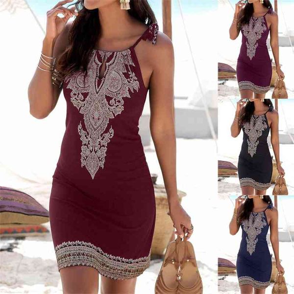 

women's wear neckline print sleeveless casual mini beach dress 2021, Black;gray
