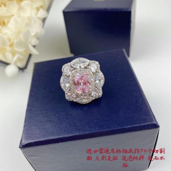 

cluster rings 925 sterling silver wedding pink natural corundum party fashion wild noble ring jewelry female big, Golden;silver