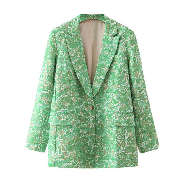 

blsqr women blazers and jackets fashion flower print loose high street spring autumn green 210430, White;black