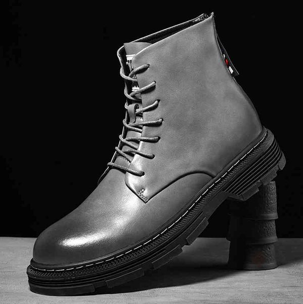 

dress shoes men boots leather male solid color zip fashion ankle vintage biker hombre autumn & winter footwear jaqt, Black