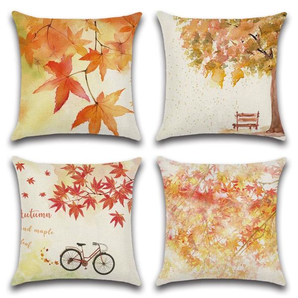 

cushion/decorative pillow autumn cushion cover linen fall yellow fallen leaves sofa home decor outdoor waterproof throw pillowcas
