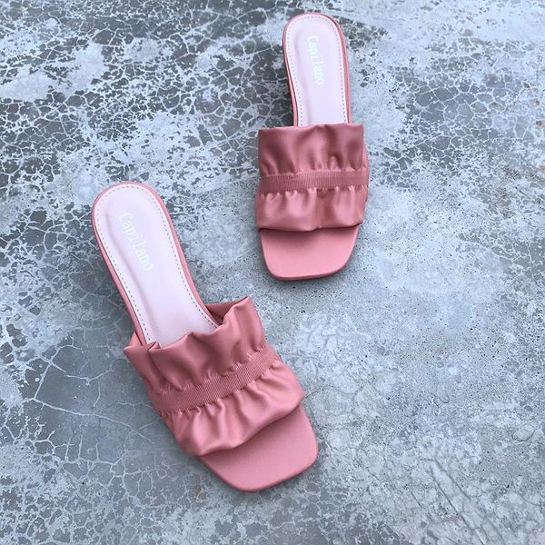 

shoes ladies' slippers square toe luxury slides rubber flip flops med block designer hawaiian pu rome hoof heels bonded leather, Black