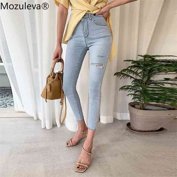 

streetwear ripped holes skinny blue for women summer autumn denim pencil jeans female ankle-length bottoms 210416