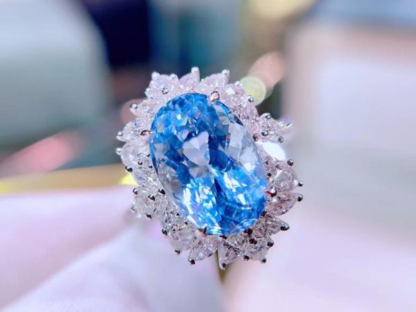 

cluster rings guild fine jewelry pure 18k gold natural 4.14ct santa maria blue aquamarine gemstones for women birthday presents, Golden;silver