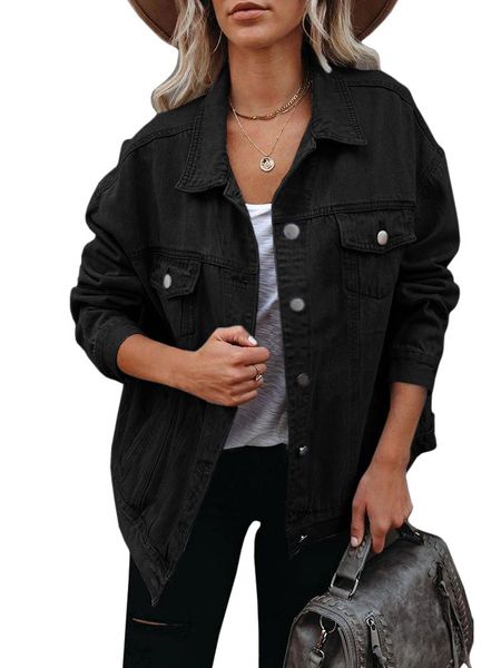 

women's jackets single breasted basic jacket women's long sleeved boyfriend blue denim oversized women, Black;brown