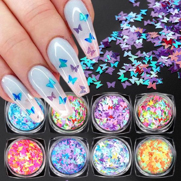 

nail glitter holographic mirror butterfly sequins ultra-thin flake gold pink rainbow gel polish manicure decoration sahsh, Silver;gold