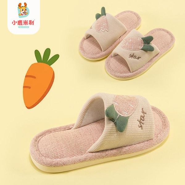 

children' slippers 3-6 spring and autumn big boys girls linen family of three parent-child floor slipper, Black;grey