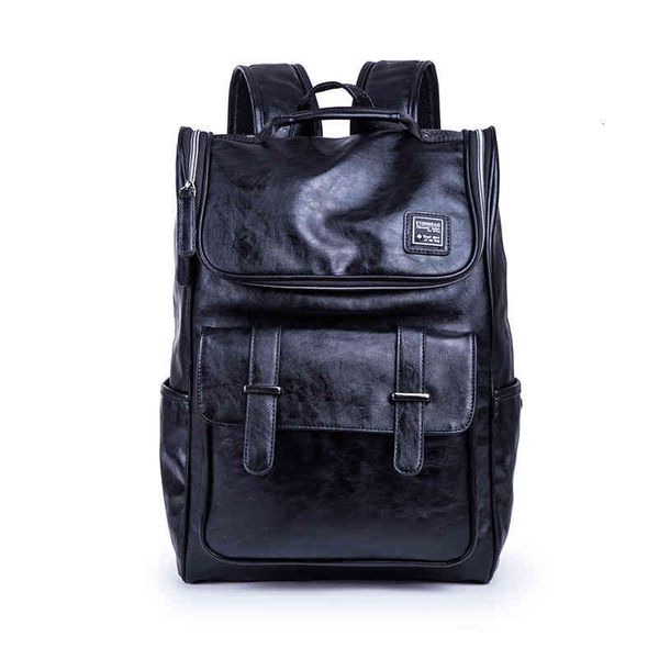 

casual backpack men's korean fashion leather student schoolbag travel computer