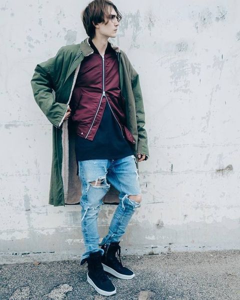 

men jeans ripped blue rock star mens jumpsuit denim male pants kg-308