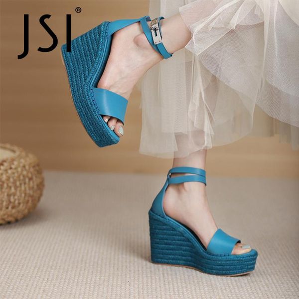 

dress shoes jsi summer women sandals genuine leather wedges super high heel party round toe stylish platform 2021 vo286, Black