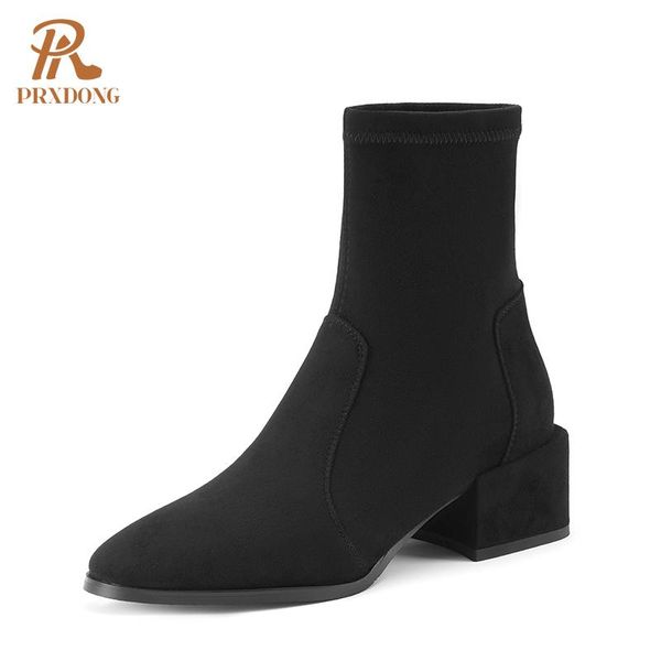 

boots plus size 34-43 ankle for women 2021 autumn winter ladies square toe low heel fashion dress office lady, Black
