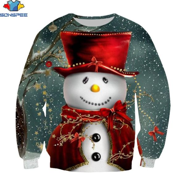 

men's hoodies & sweatshirts sonspee 3d print cute snowman christmas style hat animal long sleeve loose without cap clothings, Black