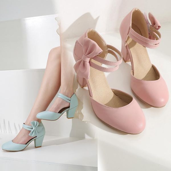 

dress shoes 2021 size 32-43women high heel sandals round toe heels women's pink white blue bow wedding party lady footwears, Black