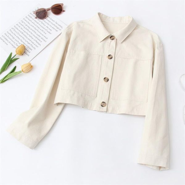 

women's jackets women's women 2022 fashion pure color casual long sleeve jacket pocket decoration loose shirt style short streetwe, Black;brown