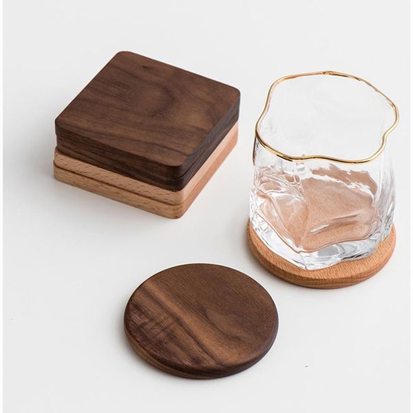 

mats & pads 1pcs wood coasters placemats durable heat resistant non-slip square round cup mat home decoration household products