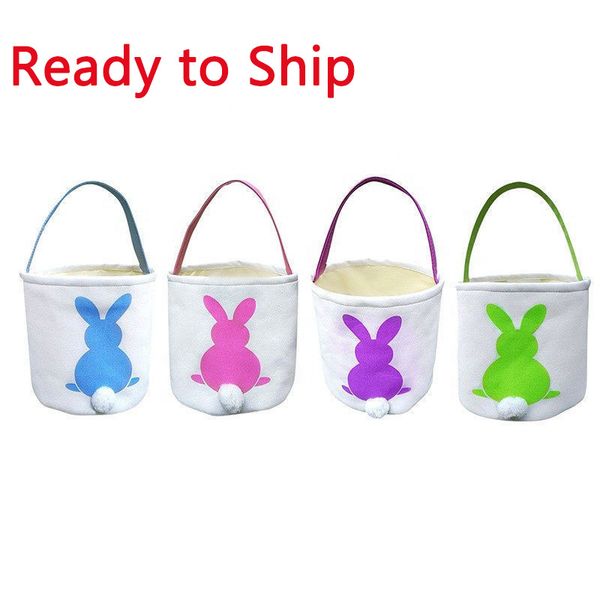 2022 Party Bunny Face stampato secchio di coniglio di Pasqua cestino di Pasqua cestini di caccia alle uova con manico soffice peluche coda Tote Bag